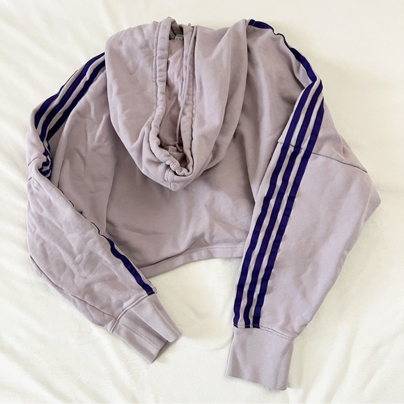 Adidas Purple Cropped Trefoil Hoodie - Picture 3 of 5